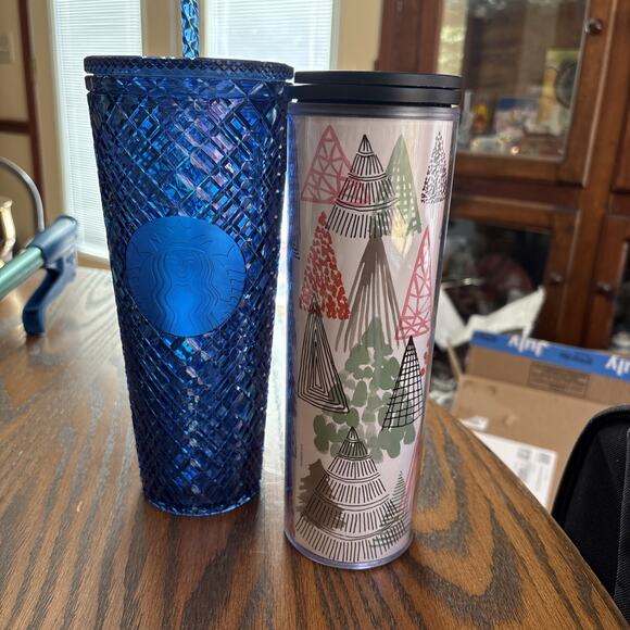 Starbucks Other - Starbucks Christmas set 2021 blue studded & 16 oz. christmas tree travel cup